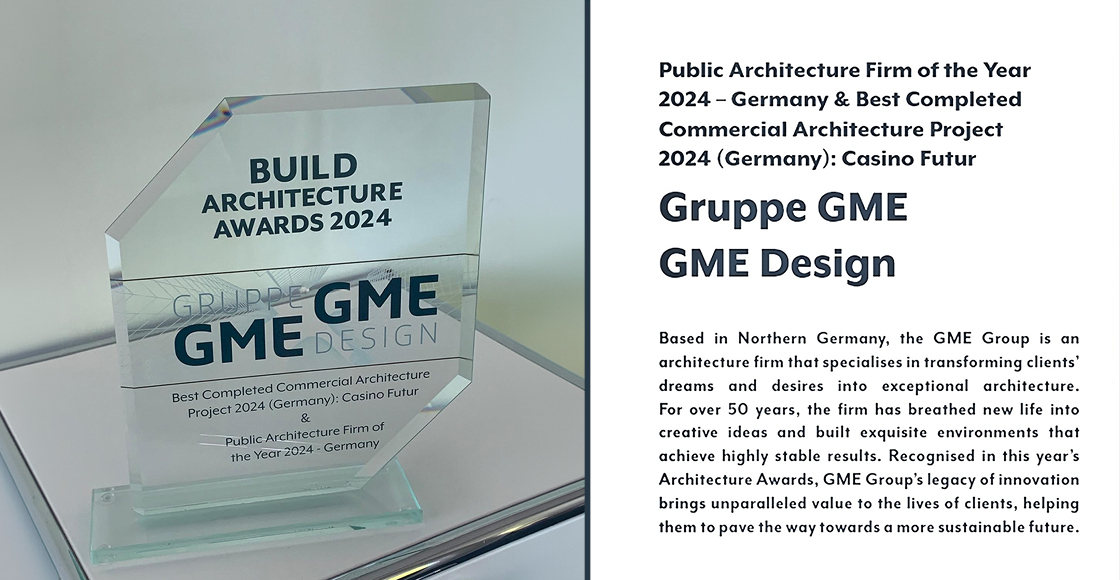 Glastrophäe von der BUILD für die Gruppe GME